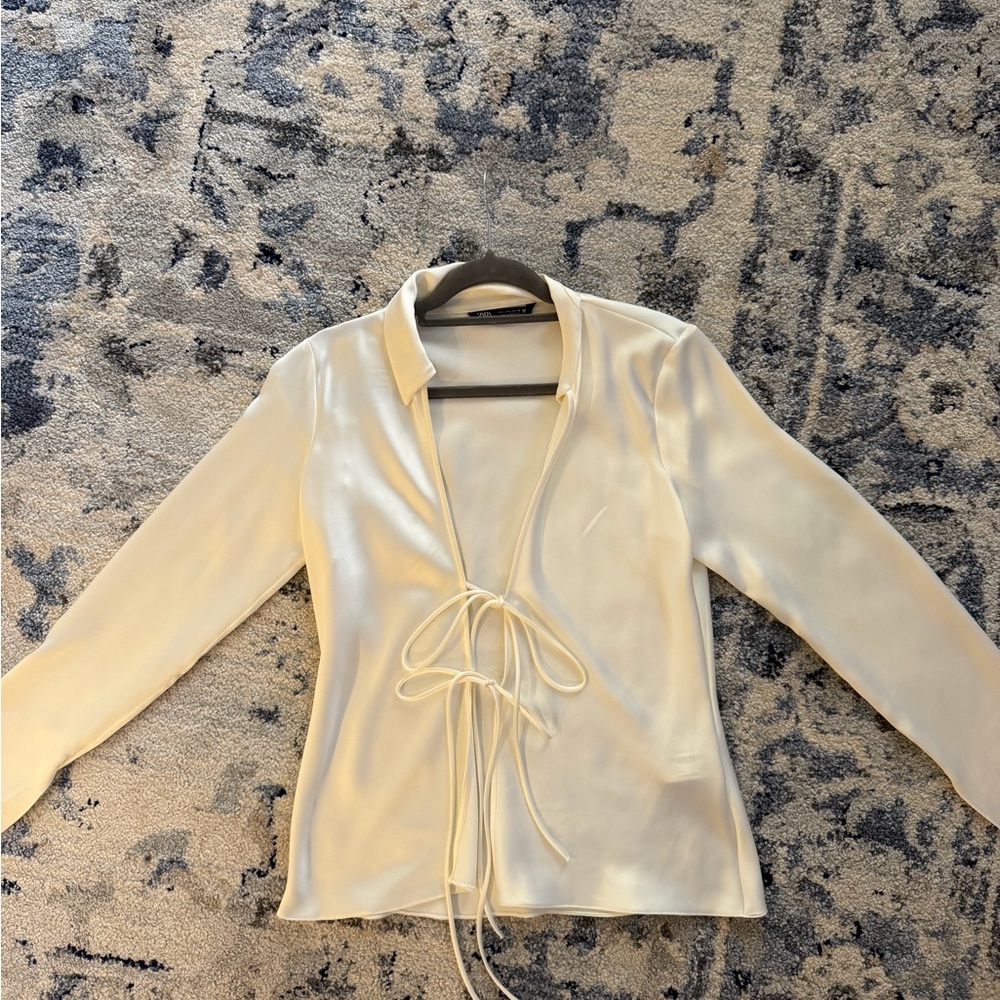 Zara Cream Tie Front Blouse